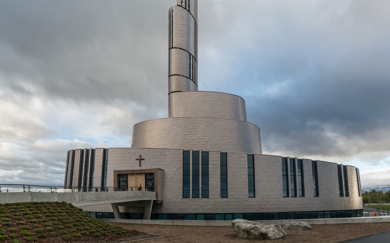 The spiral tower of the Northern Lights Cathedral in Alta