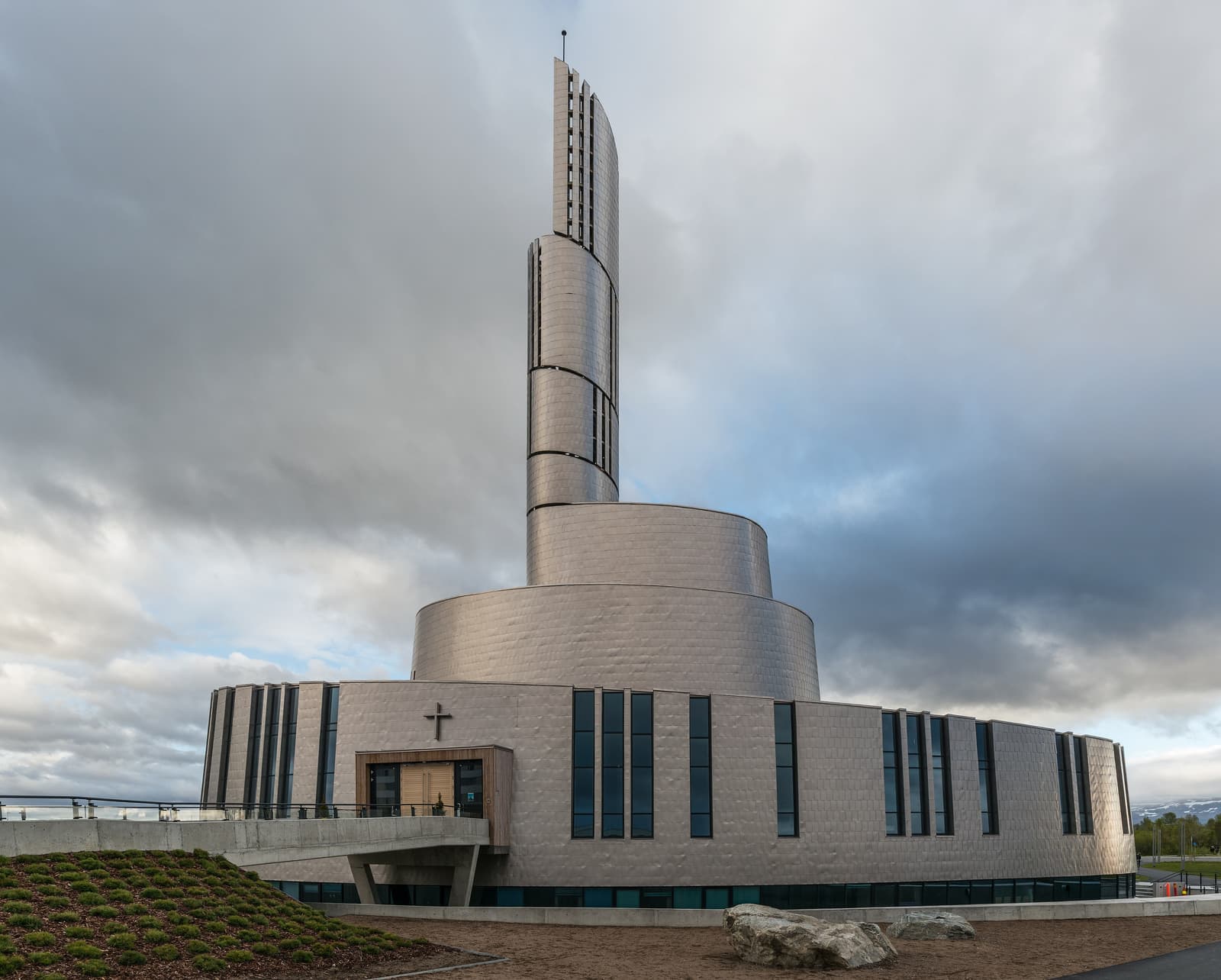 The spiral tower of the Northern Lights Cathedral in Alta