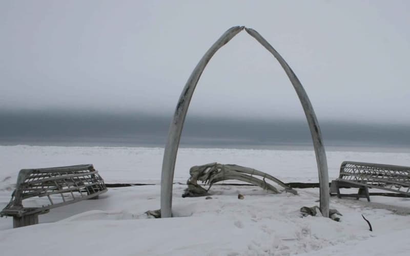The whale bone arch on the shore of the Chukchi Sea at Utqiaġvik, Alaska