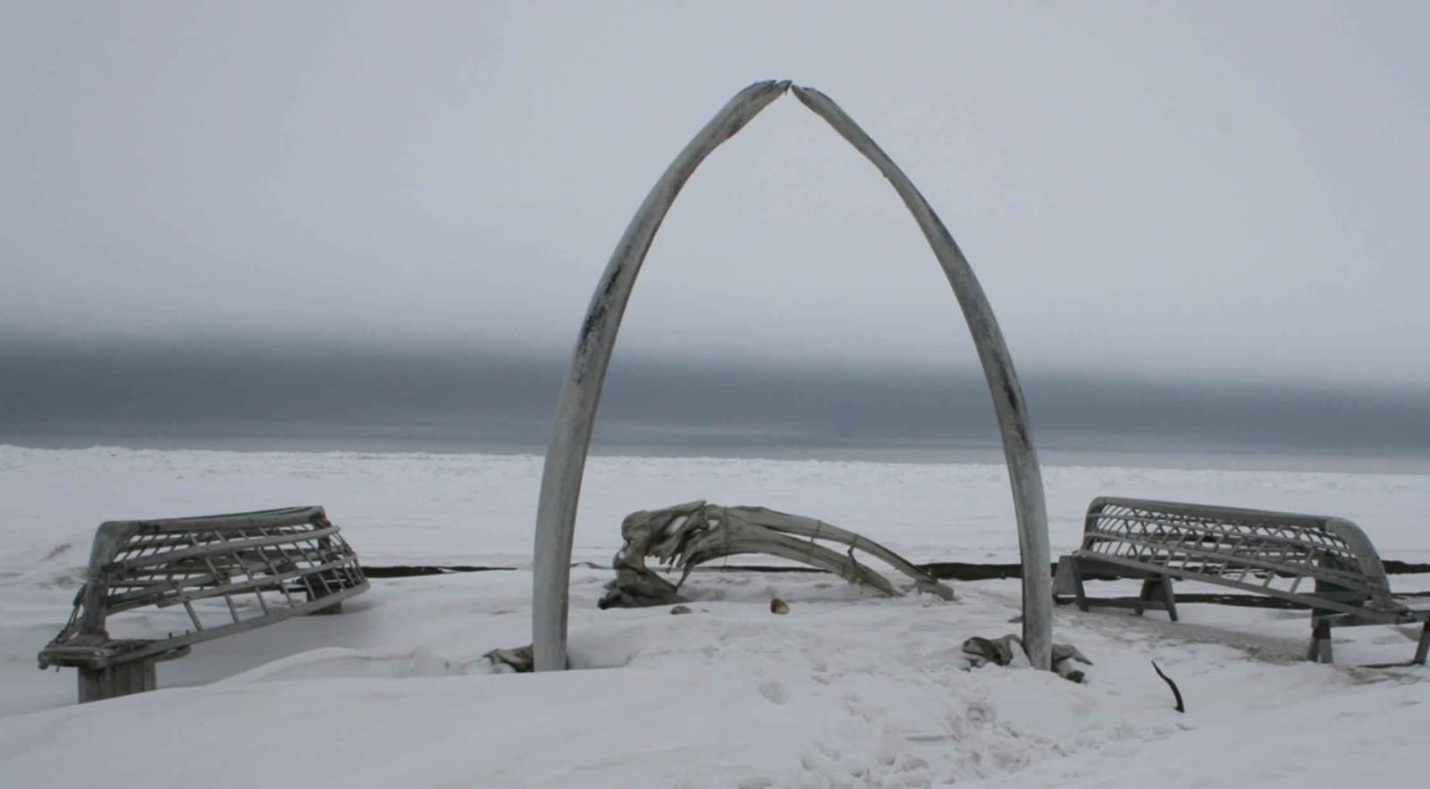 The whale bone arch on the shore of the Chukchi Sea at Utqiaġvik, Alaska