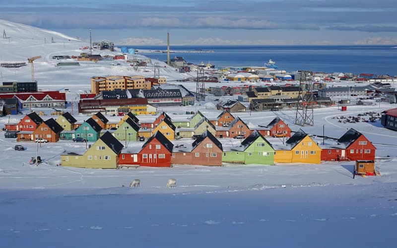 Longyearbyen, Svalbard, beneath snow-streaked mountains